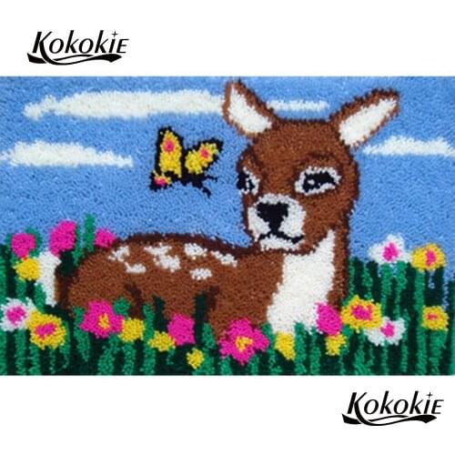 Cartoon deer needlework for carpet embroidery latch hook kussen handmade tapijt latch hook kits rug handwerken knooppakket