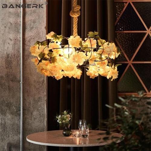 Rural Creative Hemp Rope Vintage Pendant Lamp LED Industrial Artificial Plant Hanging Light Loft Decor Dining Room Lights