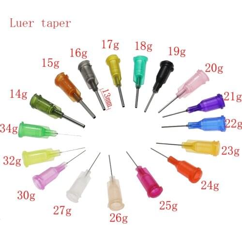 50 Pcs Luer Lock Needle Syringes Spiral Stainless Steel Tube Liquid Dispenser 14 15 16 17 18 19 20 21 22 23 24 25 26 30 32 34G