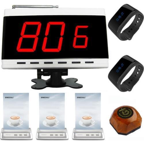 SINGCALL Calling System Bell Wireless Service 1 LED Number Display 2 Watch Receivers 3 Menu Buttons 1 Calling Pager