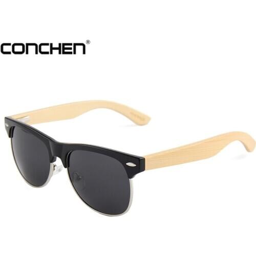 CONCHEN Wooden Sunglasses Men Polarized Round Sun Glasses Women Classic Travel Spring Hinge UV400 Lense Original Wood Gafas