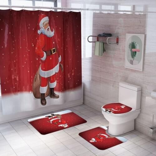 Spot household Christmas printing shower curtain carpet mat combination bathroom toilet cushion bathroom curtain set hot sale
