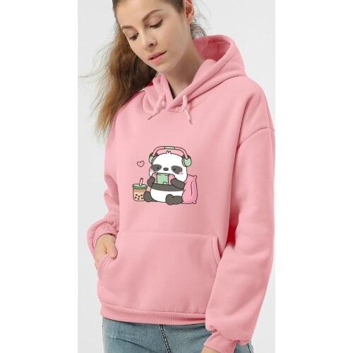 Winter Womens Hoodie Cute Panda Print Hooded Female Thicken Warm Hoodies Lady Autumn Tops Kangaroo Pocket Sweatshirts