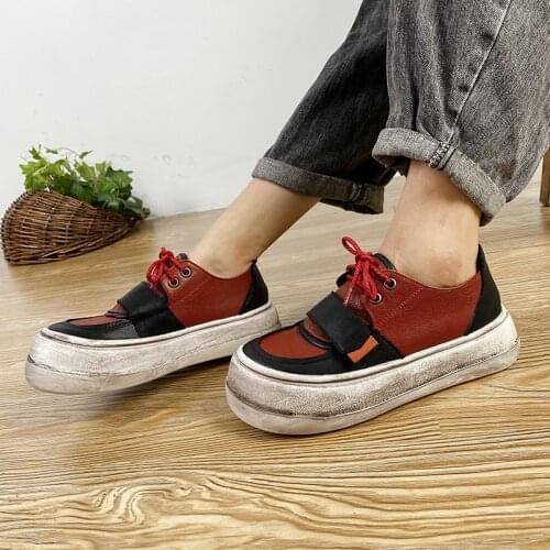 Birkuir Genuine Leather Flat Platform Shoes Handmade Dirty Women Shoes 2021 New Round Toe Lace Up Leisure Punk Ladies Shoes