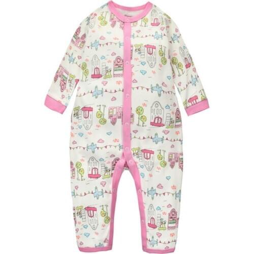 Y370 Siamese baby clothes spring and winter newborn baby girl Romper cotton climbing clothes city building pattern