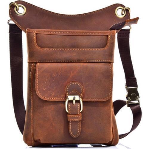 Genuine Leather Men Fanny Pack Thigh Drop Leg Bag Casual Motorcycle Messenger Crossbody Shoulder Bags Travel wallet Waist Bags