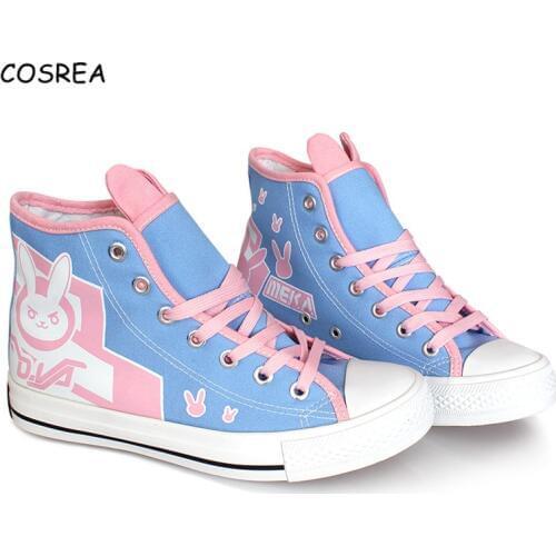 Game OW D.Va Dva Women Shoes Pink Dva Cosplay DJ Tracer Mercy Cosplay Boots Flat Heel Sport Shoes Rabbit Breathable Casual