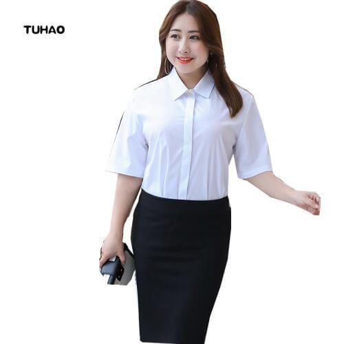 TUHAO Summer Plus Size 10XL 9XL 8XL Plus Size White Office Blouses Shirts Women Shirt Tops Elegant Formal Work Blouse YN15