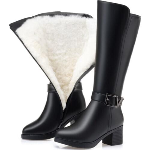 2020 Genuine Leather Women Winter Boots Warm Sexy Wool Snow Boots Large Size Skid Women Knee High Boots