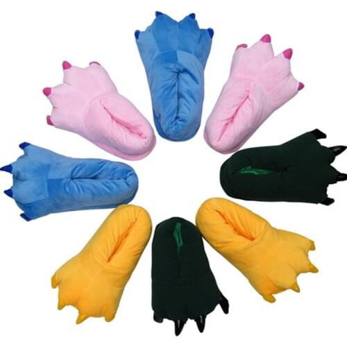 2021 Winter Warm Soft Womens Mens Claw Funny Animal Christmas Monster Dinosaur Plush Rubber Sole Anti Slip Household Slippers