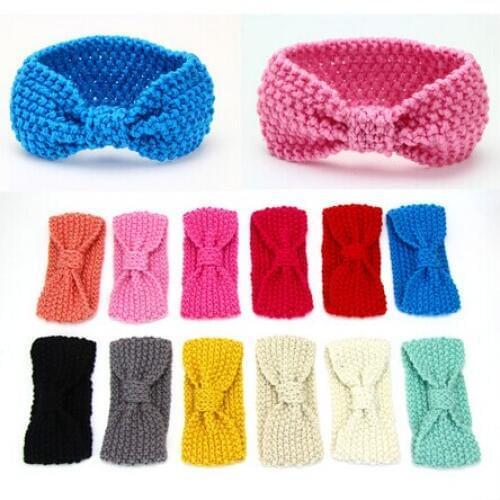10pcs/lot 2016 New Kids Bow Knot Headband for Winter Girl Crochet Head wrap Warmer Knitted Bow Hairband Hair Band turban