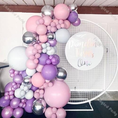 118pcs Matte Lilac Baby Pink Balloon Garland Arch Kit Baby Shower Double Grey 4D Silver Anniversary Birthday Party Wedding Decor