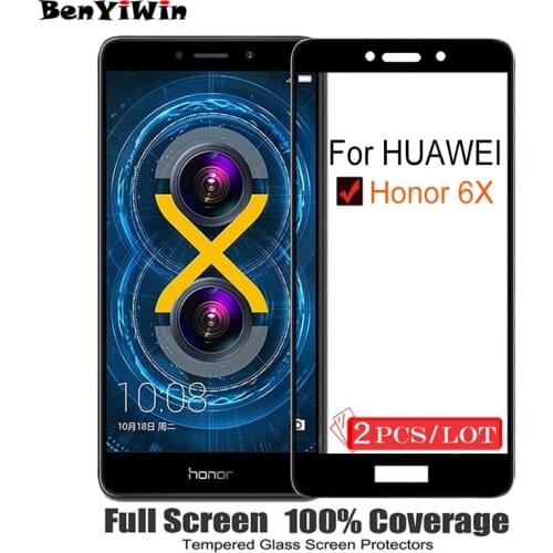 2PCS 100% Original Full Cover Tempered Glass for Huawei Honor 6X Screen Protector on Protective Glass For BLN AL10 L21 L24 Film