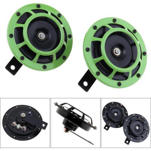 2pcs 12V 4A 139dB Black / Green Super Loud Grille Mount Trumpet Compact Electric Blast Dual Tone Horn for Car / Motorcycle