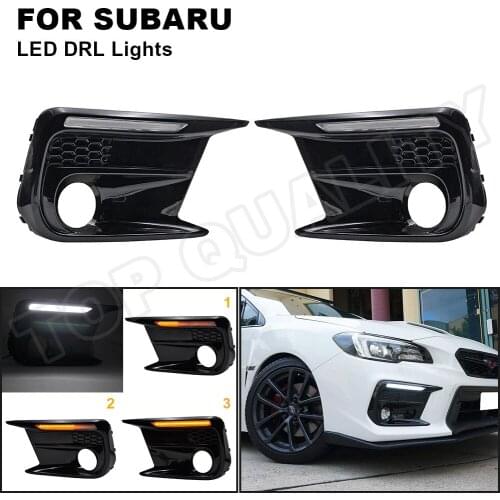 2Pcs Car LED DRL Daytime Running Light Bezels Fog Lamp Amber Dynamic Sequential Turn Signal Lights For Subaru WRX STI 2018-2021