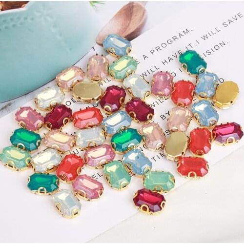 20pcs 10x14mm Octagon Opal Crystal Gold Claw Resin Sew On Rhinestones Flatback Sewing Stones For Clothing Shoes Bags