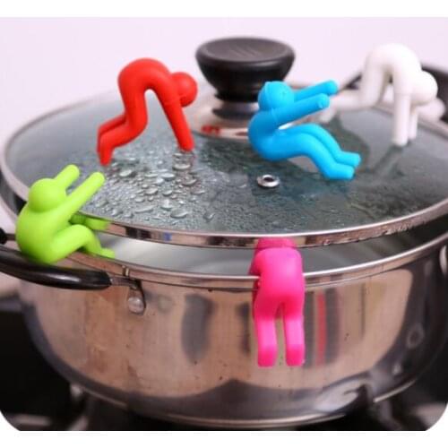 200PCS Creative Cooking Tools pot cover heightening Spill control silicone Little people modelling prevent bop overflow SL5826