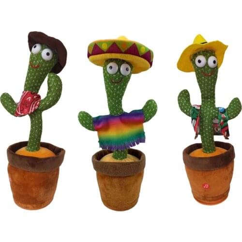 2021 New LED Electric Doll Singing Music Dancing Shake Light Up Cactus Shape Plush Toy Dance Plant Learning Toy Early Education