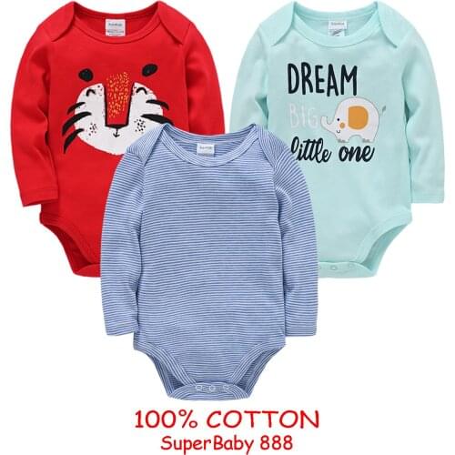 Baby Bodysuits 100% Cotton Newborn Boy Girl Long Sleeve 0-12 Months Body Bebes Roupa Menina New Baby Jumper Onesie 3pcs