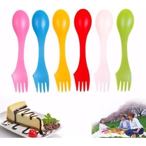 3 In 1 Plastic Spoon Fork Knife Camping Hiking Utensils Spork Combo Travel Gadget Kitchen Tableware LX6759