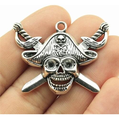 4pcs 45x34mm 2 Colors Antique Silver Color Antique Bronze Plated Pirate Skull Pendants Skull Pirate Pendants Charm
