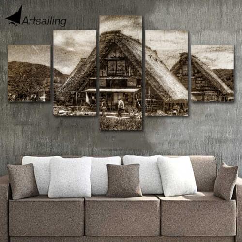 5 Pcs Prints Retro Landscape Posters Wall Art Canvas Painting Rural Scene Wall Picture for Living Room Home Decor XA2956C