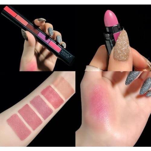 5 In 1 Lipstick Combination Strip Matte Velvet High Color Rendering Lipstick Pen Long Lasting Waterproof Nonstick Cup TSLM2