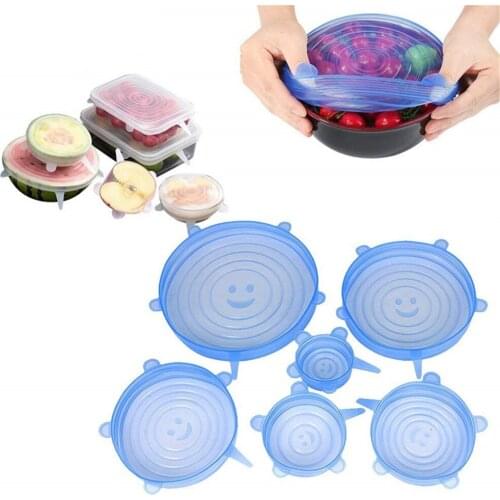 6 Pcs Food grade Silicone Cover Cap Reusable Stretch Lids Universal Silicone Lids For Cookware Bowl Kitchen Accessories