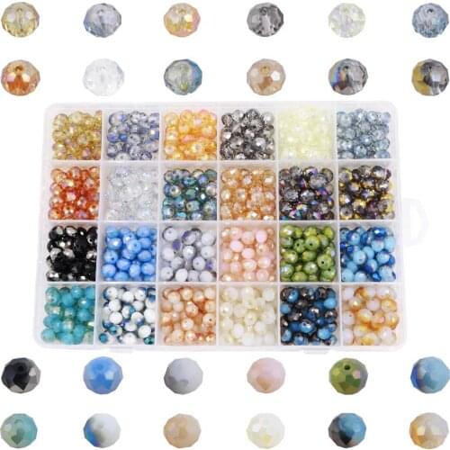 720Pcs/Set Austian Glass AB Rondelle Loose Beads 8mm Crystal Briolette Faceted Round Assorted 24 Colors for DIY Making Jewelry