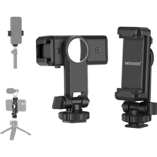 Neewer Phone Tripod Mount Adapter with Mirror for Tripod/Selfie Stick with Cold Shoe Mount For iPhone/Android Phone 5.2–10cm