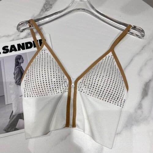 2021 Spring Sexy Women Camis Diamond Bra Tank Tops New Water Drill Hot Drill Shiny Zipper Design Breast Pad Bra Sling