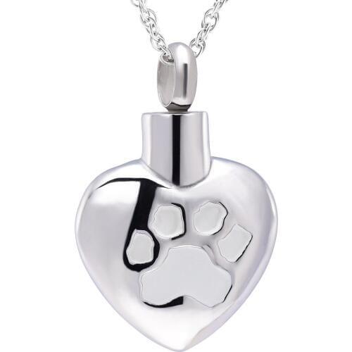 IJD9187 Stainless Steel Pet Puppy Dog Paw Cylinder Urn Memorial Pendant Necklace Ash Keepsake Cremation Jewelry