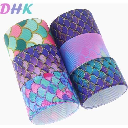 DHK 1.5'' 10yards pattern fish scale Printed Grosgrain Ribbon Accessory Hairbow Headwear Decoration DIY Wholesale 38mm B1817