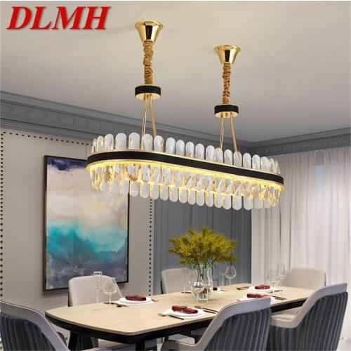 DLMH Oval Chandelier Crystal Pendant Lamp Postmodern Home Leather Round Light Fixture for Living Dining Room