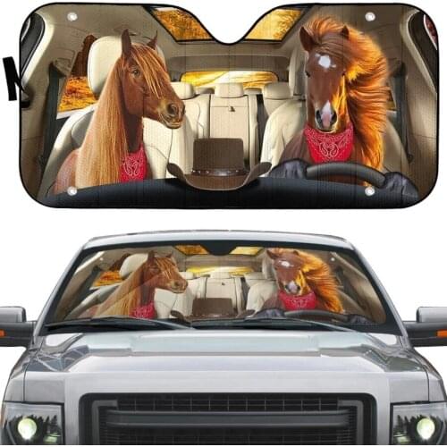 Farmer Horse Driver Pattern Universal Car Windshield Sun Shade UV Protect Foldable Front Window Sunshade Durable Car Accessories