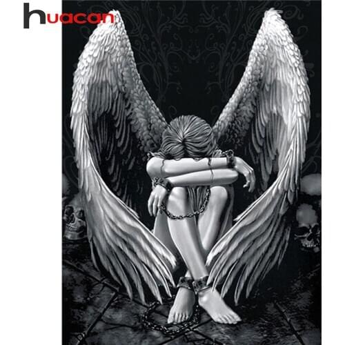 Huacan Diamond Painting Girl Angel Mosaic Wing Embroidery Cross Stitch Portrait Woman Home Decor Diamond Art