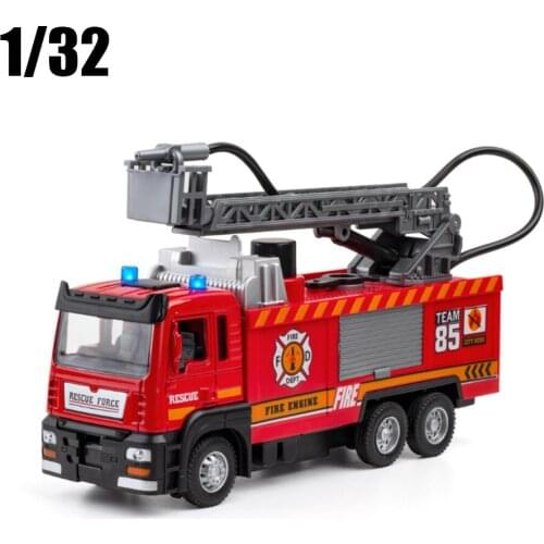 High Simulation 1:32 Water Jet Fire Truck Car Model Alloy With Light Music Pull Back Car For Children Gifts Toy