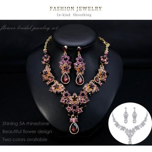Exquisite 5A crystal bridal jewelry set for women Luxury Rhinestone flowers Jewelry sets Earrings and necklace accessories