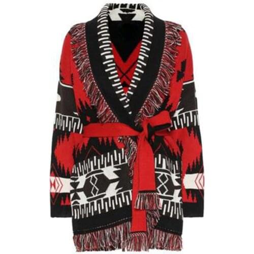 Jastie Womens Red Western Cardigan Cashmere Wool Sweater Tassel Lapel Long Sleeve Winter Sweaters 2021 Women Jacket Overcoat