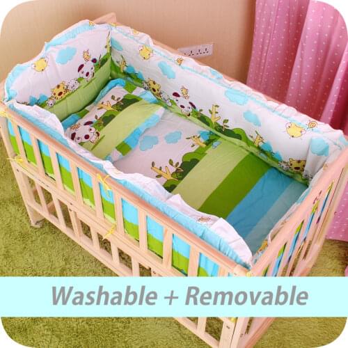 5PCS Cotton Baby Crib Bedding Set with Bumper Newborn Baby Bedding Sets Baby Crib Bumper with Filler 90x50cm CP01S