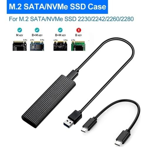 10Gbps M.2 NVME SSD to USB 3.1 Enclosure Dual Protocol M2 NVMe/NGFF SATA SSD Case HDD Enclosure with USB C 2 cables for M.2 SSD