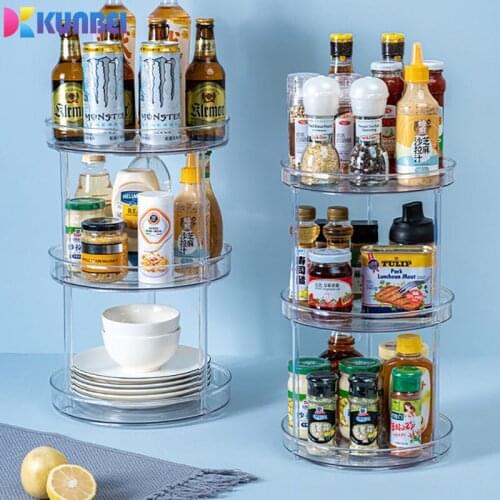 KUNBEI Kitchen Dtorage 360° Rotating Shelf Turntable 2-Layer Kitchen Spice Oil Seasoning Jar Cosmetic Storage