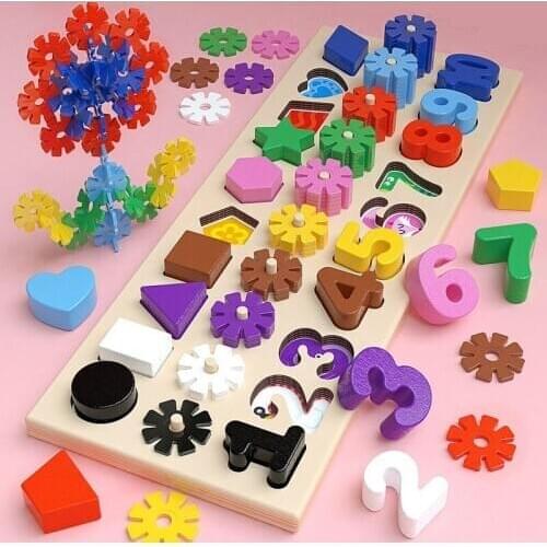 Kids Montessori Math Toys For Toddlers Educational Wooden Puzzle Toys Count Number Shape Matching Sorter Games Board Toy Gifts