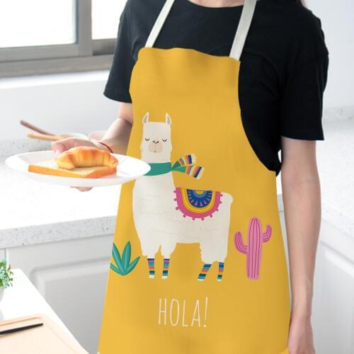 Cute Alpaca Women Men Kitchen Aprons Waterproof Cooking oil-proof Cotton Linen Antifouling Chef Apron Cleaning 68*55cm 0008