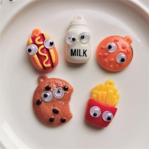 6pcs Kawaii Flat Back Resin Milk Bottles and Cookies Charms Necklace Pendant Earring Charms for DIY Decoration