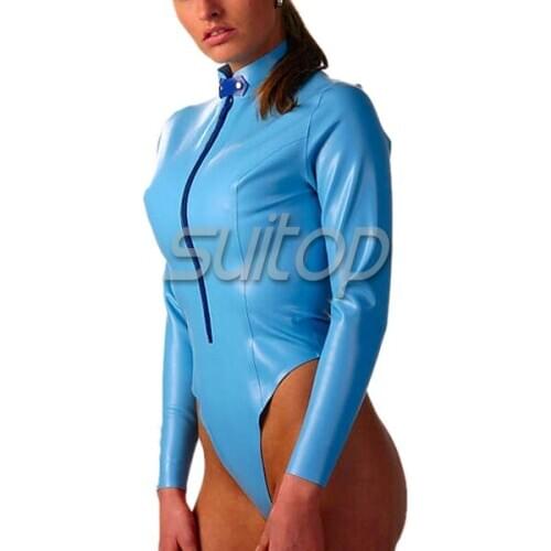 Fashion latex catsuit with free chest sexy Exotic Apparel Teddies & Bodysuits in skye blue