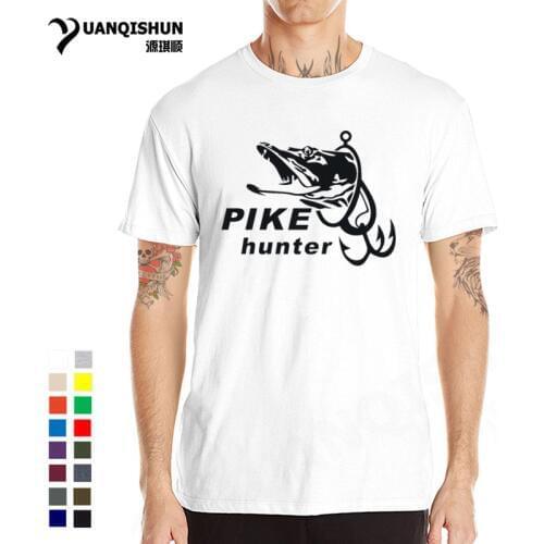 Summer Hot Pike Hunter Fish Men T-shirt Fashion Funny Fishings Printed T shirt Mens Short Sleeve Tees Top Quality Cotton Tshirt