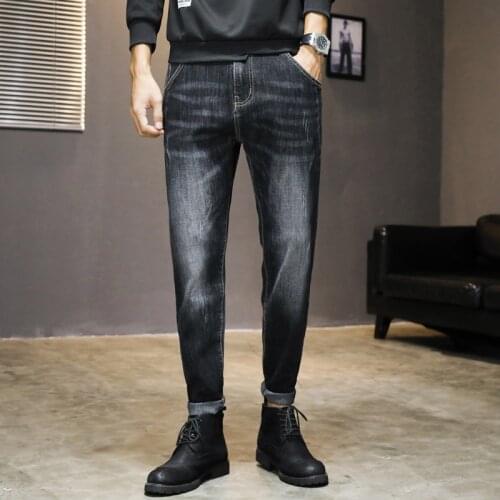 Mens Jeans casual cotton Denim straight cotton loose work long pants jeans blue black pants For 4 seasons TPK10