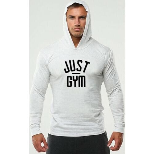 Mens Bodybuilding Hoodies Men Just Gym Hooded Long Sleeve T shirt Fitness Clothing Muscle Slim Solid Cotton Pullover Sweatshirt