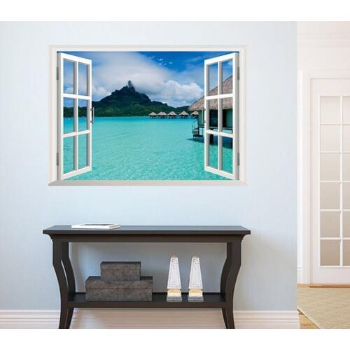 Wall paintings 3D three-dimensional Wall stickers window seaview Sea Sticker for home hotel room bathroom Decoration WX15916054